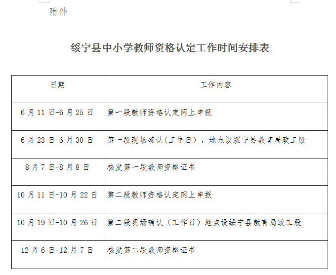 教师资格认定最新时间表