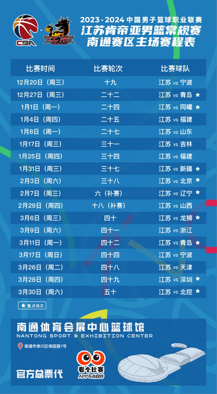 江苏男篮新赛季赛程一览